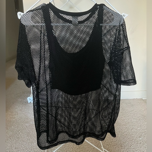 Windsor Black Mesh Top with Built-In Cropped Cami - Picture 2 of 6